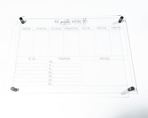 Wochenplaner A2 Acryl + Wandhalterung | Wandplaner für die Woche abwischbar | Wandkalender | To Do Liste | Menüplaner | Acrylglas