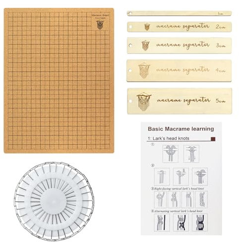 ADERTOS Makramee Brett Set Makrameebrett 28 * 38cm Makramee Holzbrett Holz Makramee Board Projektbrett Doppelseitig Macrame Board mit 30 Stahl T-Nadeln, Anweisungen zum Flechten von Armbändern