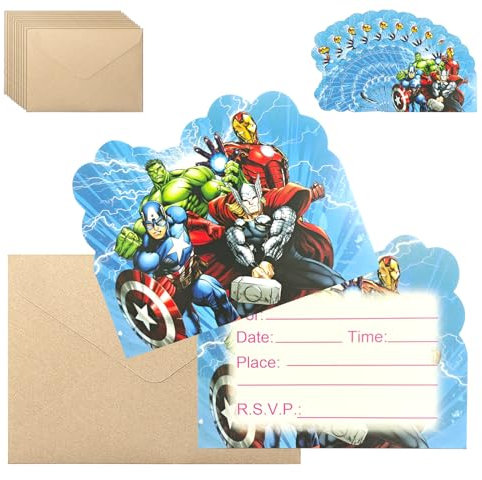 10Pcs Superhero Party Invitations for Kids,Invitations Kids, Birthday Invitations with Envelopes, Double Sided Hero Theme Invites Cards for Birthday Boys Girls