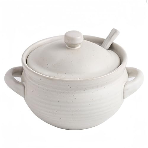 Dowbom Soup Bowls With Lid, French Onion Soup Crocks Oven Safe, Microwave Soup Bowl With Spoon, Soup Mug (White,14oz), BL-SP-002