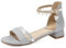OALEEN Sandales Nu-pieds Femme Eté Petit Talon Carré Bride Cheville Paillettes Perles Chaussures Soirée Mariage Argentée 39
