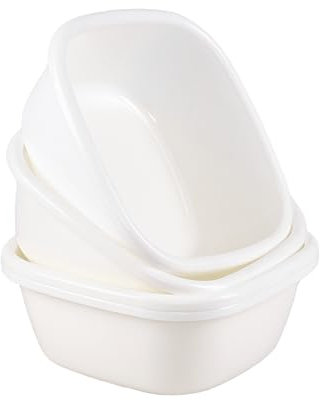 Yesdate Set of 4 Plastic Square Washing Up Bowl, Portable Washing Basin Tub, 10 Litre, White