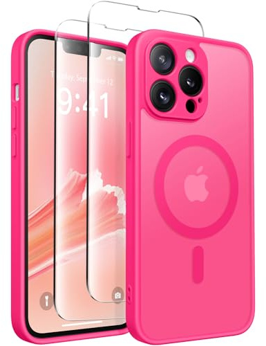 CAPRARO für iPhone 13 Pro Case, Kompatibel mit MagSafe | Verbessert [Vollständiger Kameraschutz] Schutzhülle für Frauen und Mädchen, Durchscheinend, Matt, Heißes Rosa
