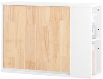 SoBuy Hängeschrank fürs Bad Wandschrank Badezimmerschrank hängend seitlich mit Zwei Fächern Badschrank Wandmontage Weiß-Natur BHT ca. 68x48x20cm BZR144-WN