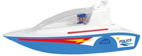 Lena BOAZZ barca della polizia 36 cm, barca giocattolo adatta per interni ed esterni, per bambini a partire dai 2 anni, cabina apribile, due posti a sedere più figura di gioco