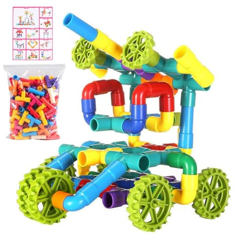 100 piezas de juguete para construcción de bloques de tubos, kit educativo con encastros, juego de bloques de tubos creativos, juegos de construcción para niños, creativos kits educativos con encastre