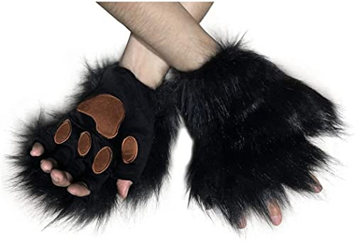 Pelzige Pfoten Therian Pfoten warm halb Finger Plüschhandschuhe Wolf Paws Handschuhe Cosplay Kostüm Halloween Fancy Party Kostümzubehör