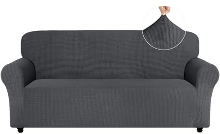 Easy-Going Sofabezüge für 3-Sitzer, rutschfest, Stretch-Jacquard-Sofabezüge für Haustier, Hund, 1 Stück, Couchbezüge für Ledersofa, Wohnzimmer, waschbare Sofabezüge, Möbel, Sofaschoner, Dunkelgrau