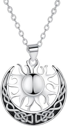 Hifeeled Sonnen Kette Damen 925 Sterling Silber Keltischer Halskette mit Sonne Anhänger Original Schmuck für Frauen Geschenke