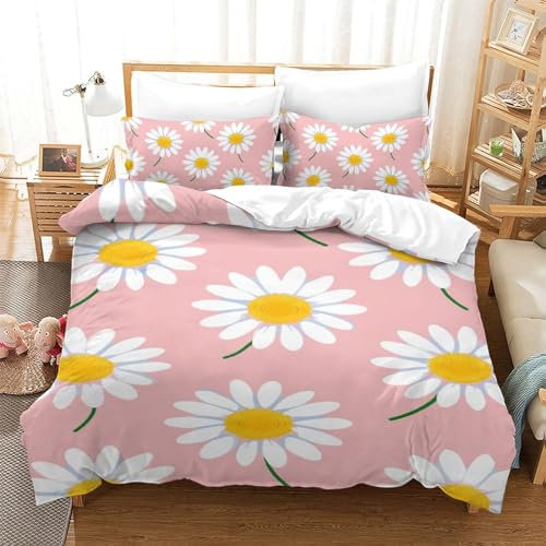 GZCVBDYUY Daisy 3D Gedruckt Bettwäsche Sets 3 Teilig Bettbezug Set Mit Kissenbezug Soft Microfaser Luxus Modern Mit Reißverschluss Für Erwachsene Und Kinder Single（140x200cm）