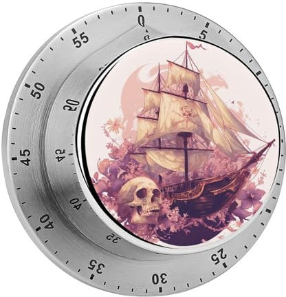 Timer Piratenschiff Blumen und Totenkopf Küchentimer Countdown Magnetischer Timer Mechanischer Timer zum Backen Kochen Ofen