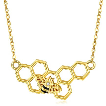 URONE Biene Kette Silber 925 Biene Honigwabe Anhänger Halskette Biene Schmuck Biene Geschenke für Damen Frauen