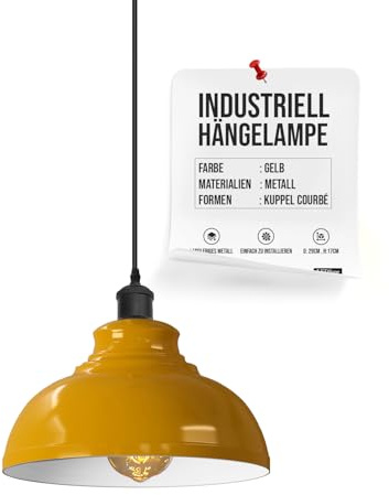 LEDSone Industrielle Pendelleuchte Retro Kronleuchter Deckenleuchte Vintage Lampe Deckenbeleuchtung Metallschirm für Restaurant Wohnzimmer Schlafzimmer Küche Flur Bar (Gelb)