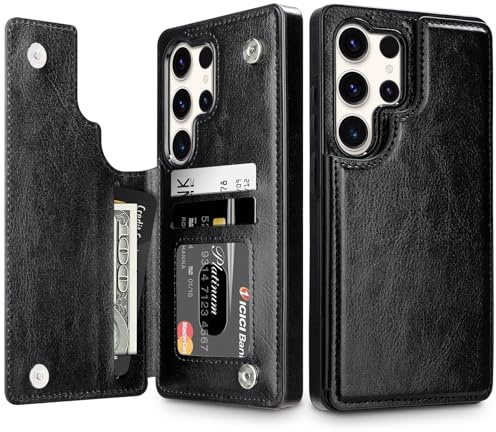 Coolden Handyhülle für Samsung Galaxy S25 Ultra Hülle Premium PU Leder Hülle mit Kartenfach Stoßfest Schutzhülle Klappbar Flip Case Tasche Brieftasche Klapphülle für Samsung S25 Ultra Schwarz