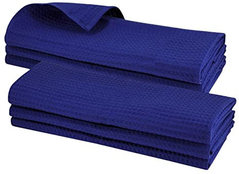 Gariella - 6er Set Geschirrtücher/Dunkel-Blau / 100% Baumwolle/mit Aufhänger / 70 x 50 cm/Waffelpiqué/Gastronomiequalität/Küchentuch/Putztuch/Waffelmuster/saugstark/robust