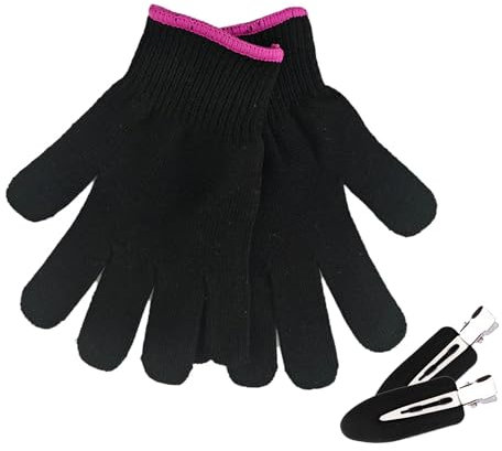 Rienan 2 Stück Hitzehandschuh Lockenstab Hitzeschutz Handschuh Hitzehandschuh Hitzeschutz Handschuh Lockenstab Isolierte Verbrühungsschutzhandschuhe und Schwarze Nahtlose Haarspangen