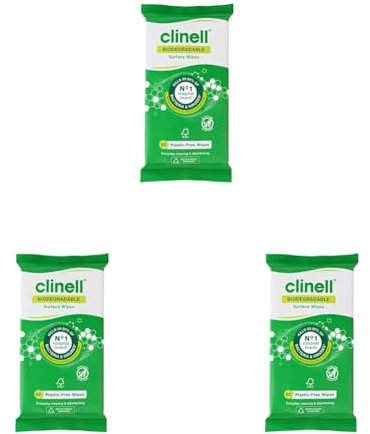 Clinell Universal Biodegradable Cleaning and Disinfectant Wipes for Surfaces - Pack of 180 Wipes - Plastic Free - Multi-Purpose Wipes, Kills 99.99% of Bacteria & Viruses, Green