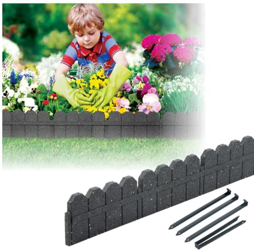 Gartenpalisade Rasenkante Gummi Beeteinfassung Beetumrandung Mähkante, 120 cm, Grau, Braun (Grau)