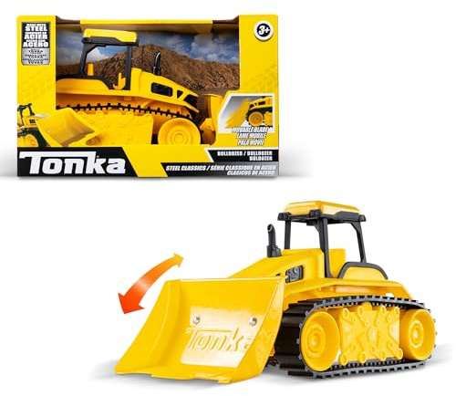 Tonka Basic Fun Mini Steel Classics Bulldozer – Steel Construction, Working Features, Realistic Lights & Sounds, Vibrant Yellow Design – Perfect for Kids 3+