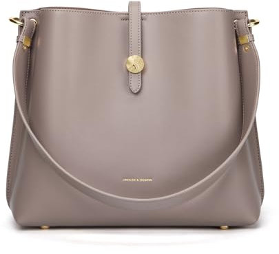 Cnoles Damen-Schultertasche aus edlem Rindleder - Großvolumiger Shopper mit Crossbody-Umhängung im trendy Eimertaschen-Design (grau)