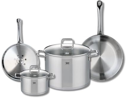 ELO 9502850 Kochgeschirr-Set, 4-teilig, 2 Bratpfannen 24 und 28 cm und 2 Kochtöpfe 16 und 26 cm Elo Profi, Citrin, Edelstahl, Induktion