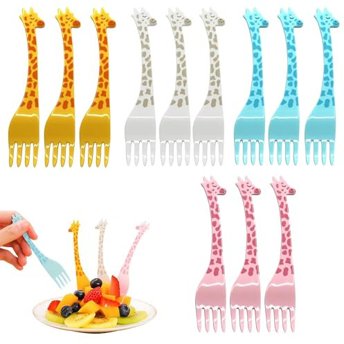 12 Stück Giraffe Zahnstocher Kinder Obstgabeln Mini Gabeln für Kinder Obstgabeln Plastik Gabel Spieße für Lunchbox, Party, Nachmittagstee, Geburtstagsfeier