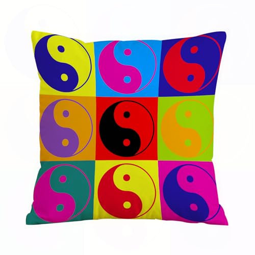 ERRTU Kissenbezug 50x50 cm,Ying Yang, Pop Art Design Yin Yang Zeichen Hip,Dekokissen Kissenbezüge Deko Kissen Bezug Wohnzimmer Zierkissen für Sofa Stuhl Bett Garten