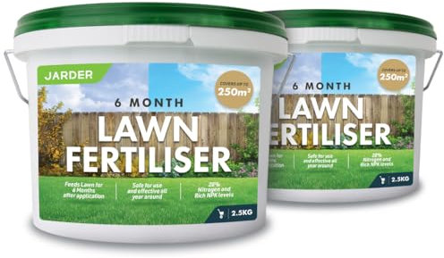 Jarder 6 Month NPK Lawn Fertiliser 5kg - Effects Last 6 Months - Can be Applied Any Time in the Year - 28% Rich Nitrogen Content - 200m2 Coverage