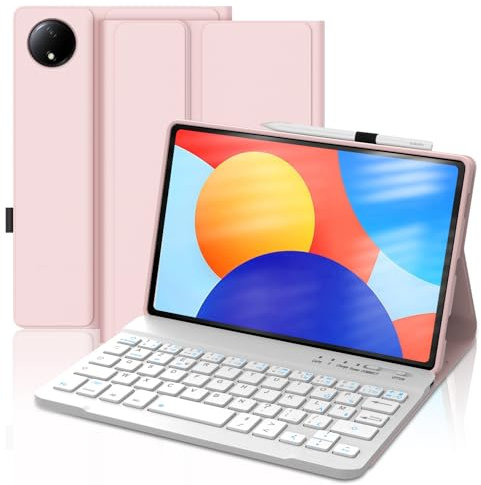 FOGARI Tastaturhülle für Redmi Pad SE 8,7 Zoll 2024, AZERTY Französische Tastatur, magnetisch, Bluetooth, kabellos, Schutzhülle mit Stifthalter, für Redmi Pad SE 8,7 Zoll, Rosa