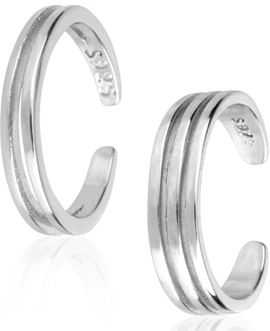 Mikovivi 2pcs Bagues d'Orteil Ouvertes en Argent, 2 Styles Bagues d'Orteil en Argent Sterling 925 Anti-Ternissement Minimalistes Bijoux de Pied pour Femmes Été Plage