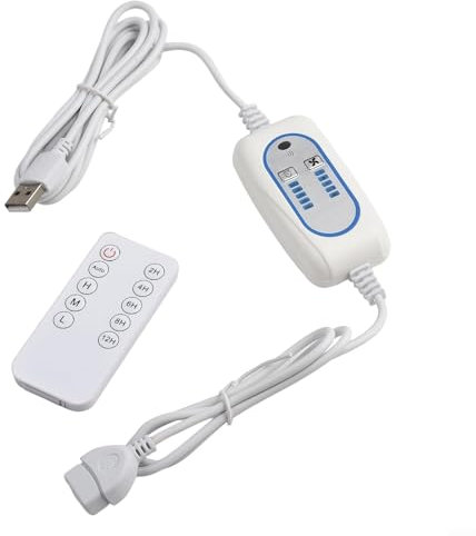URPIZY USB-Verlängerungskabel Mit Fernbedienung Timer 2/4/6/8/12 Stunden 4 Geschwindigkeiten Für USB-Ventilator LED-Licht Deckenlüfter Ladegerät 200Cm Weiß