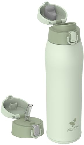 AORIN Botella Agua Acero Inoxidable 18/8 con 2 Tapas, 950ml Botella Agua Niños, Botella Térmica Anti-Fugas, Botella Gimnasio, Termo sin BPA para Deportes, Exterior, Viajes y Escuela