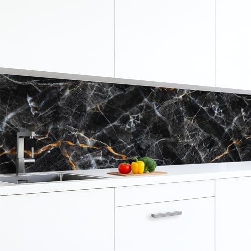 Panel Cocina Antisalpicaduras 300x60cm Calidad Deluxe – Protector Decorativo de Pared Adhesivo anti manchas y salpicaduras (Mármol negro)