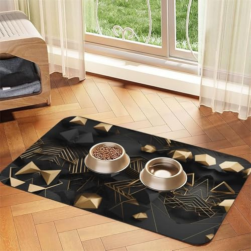 WZYCWB Sets de table absorbants à carreaux noirs et dorés 30 x 45 cm – Tapis antidérapant pour nourriture pour chiens et chats