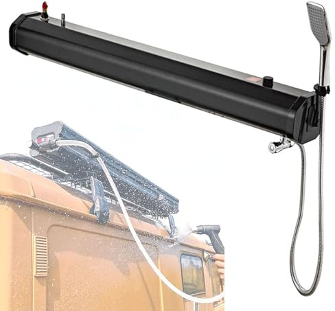 Tragbare Campingdusche Wassertank, unter Druck, sonnenbeheizt, tragbar, für – 18 l/20 l/30 l, Aluminium-Dachgepäckträger mit Kopf – Keine Pumpe/Strom erforderlich, für Outdoor, Strand, Surfe