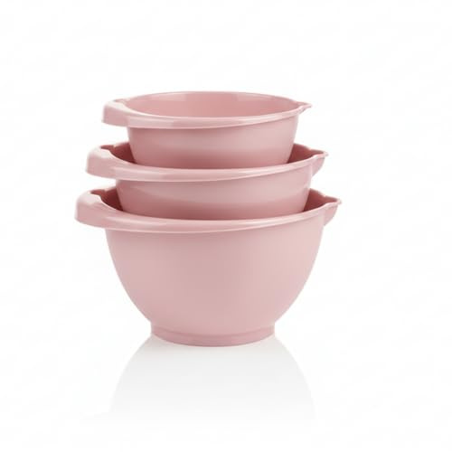 Tomko Rührschüssel Set 3-teilig – Teigschüssel & Kochschüssel mit Griff und Ausgießer, stapelbar, BPA-frei, 1,5L 2L 3L, Farbe: Rosa