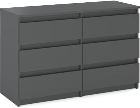 MRBLS_HOME Kommode mit 6 Schubladen - Holz Sideboard 100 x 71,5 x 33,5 cm (B/H/T) - Schubladenschrank Schmale Kommode für Schlafzimmer & Flur - Regal mit Schubladen - Schrank (Grau Matt)