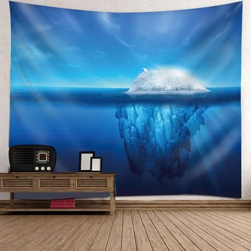 Tolldek Tapisserie Wandbehang, Gletscher Inseln Wandtuch Wandteppich Landschaft Natur Polyester Wandtücher für Tischdecke Schlafzimmer Decor, Dunkelblau, 210x140cm
