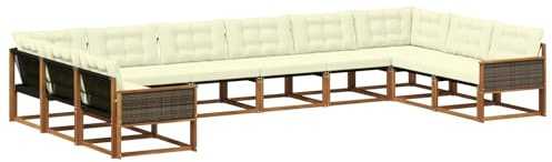vidaXL Outdoor-Sofagarnitur mit Kissen 10 pcs Natur und Creme, Gartenmöbel-Set, modernes modulares Sofa, langlebige Couch, ergonomisches Design, schicke Terrassen-Sitzmöbel