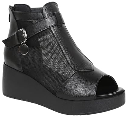 HNVAVQ Sandali con zeppa da donna, stivaletti alla caviglia con plateau e punta aperta, tacco medio da 6 cm,Sandali estive traspiranti con zip, scarpe casual e comode per camminare