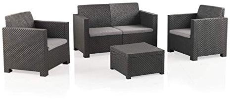 Shaf - EVO Confort | Set Muebles de Salon Exterior - Conjunto Muebles Jardin Exterior 4 Plazas | Fabricado en España con Materiales Reciclados - Color Grafito