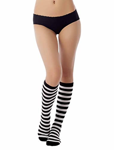 iB-iP Femme Zèbre Sportive Genou Hautes Chaussettes, Taille: Taille unique, Noir