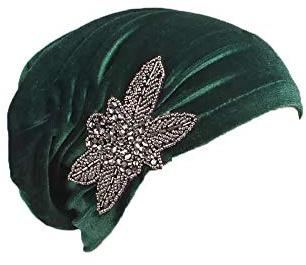 Velvet Beanie Cap mit Blume Glatte Farbe Turban für Frau Kopf für Krebs Chemo Onkologische Chemo Night Hair Loss Hair (Grün)