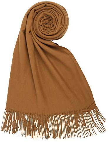 PB-SOAR Damen Herren XXL Einfarbiger Schal für Winter, Schals Winterschal Damenschal Halstuch Pashmina Stola mit Fransen, 18 Farben auswählbar (Cognac)