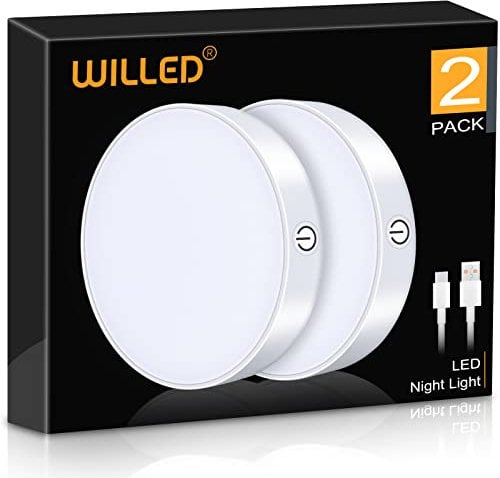 WILLED Dimmable Touch Light Buit-in 1000mAh Large Battery Rechargeable LED Tap Lights | Magnet Stick on Closet Light | Portable LED Puck Night Lights for Cabinet Wardrobe Counter Kitchen Bedroom