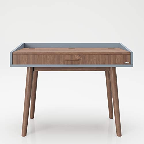 PLAYBOY Schreibtisch oder Schminktisch mit Klappe, sanft schliessend, innen mit Spiegel und Stauraum, Serkretär, Nussbaumdekor, Retro-Design, Club-Stil, Arbeitsraum,Büro,Schlafzimmer,Ankleide 100 x 75 x 50 cm