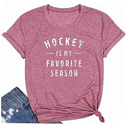 Hockey Shirts for Women Ice Hockey Mom Shirt Casual Graphic Tees Tops Pink