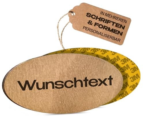 PISDEZ Namensschild Briefkasten Selbstklebend - Klingelschild aus Holz - Haustürschild mit Wunschtext personalisiert - Türschild mit Gravur - Schilder selbst gestalten - Briefkastenschild - Oval