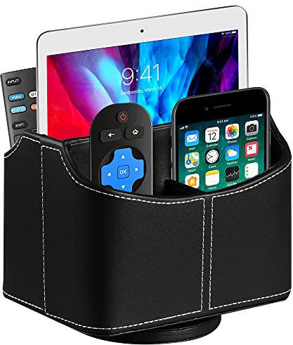 Fernbedienungshalter für Tisch, Leder-Fernbedienung, 360 Grad drehbar, TV-Fernbedienung, Organizer für Handy, Notizblock, Brille, Stifte, Kindle