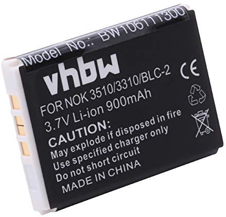 vhbw Akku kompatibel mit Nokia 3395, 3520, 3530, 3560, 3570, 3585, 3510, 3585i, 3410, 3586, 3510i Handy Smartphone Telefon (900 mAh, 3,7 V, Li-Ion)